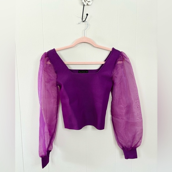 House of Harlow purple dramatic puff sleeve knit blouse size XS holiday - Picture 1 of 4
